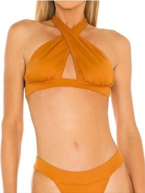 Norma Kamali Bikini Halter Cross Swimsuit Top Only Rust Color Size Small NWOT